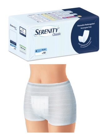 PANNOLONE PER INCONTINENZA FORMATO RETTANGOLARE CON BARRIERA SERENITY 30 PEZZI - doctorpill.it