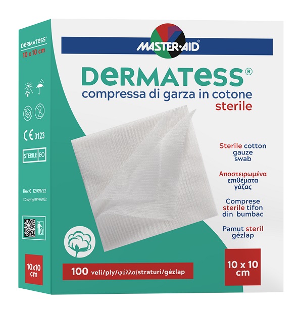 GARZA COMPRESSA MASTER-AID DERMATESS COTONE 10X10CM 100 PEZZI - doctorpill.it
