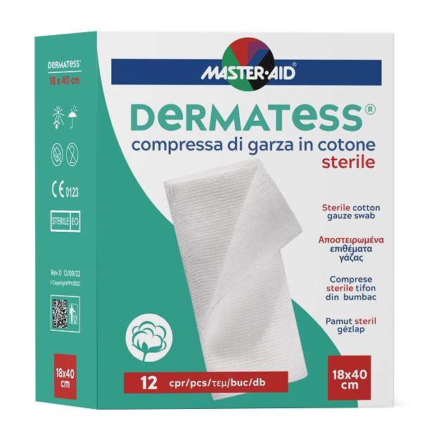 GARZA COMPRESSA MASTER-AID DERMATESS COTONE 18X40CM 12 PEZZI - doctorpill.it