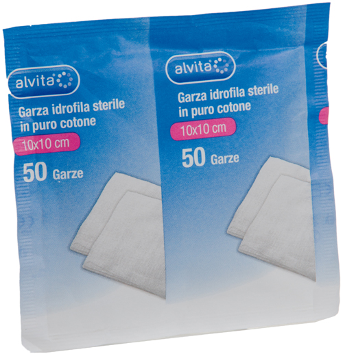 GARZA IDROFILA IN PURO COTONE ALVITA 10X10CM 50 PEZZI - doctorpill.it