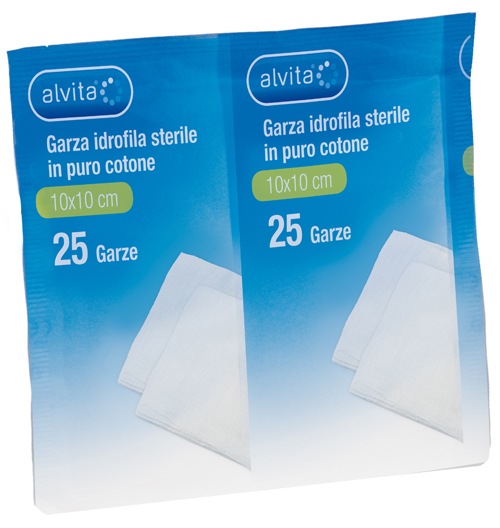 GARZA IDROFILA IN PURO COTONE ALVITA 10X10CM 25 PEZZI - doctorpill.it