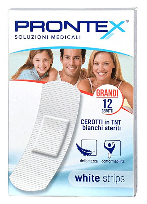 CEROTTO PRONTEX WHITE STRIPS IN TESSUTO NON TESSUTO BIANCO STERILE SCATOLA 12 CEROTTI GRANDI - doctorpill.it