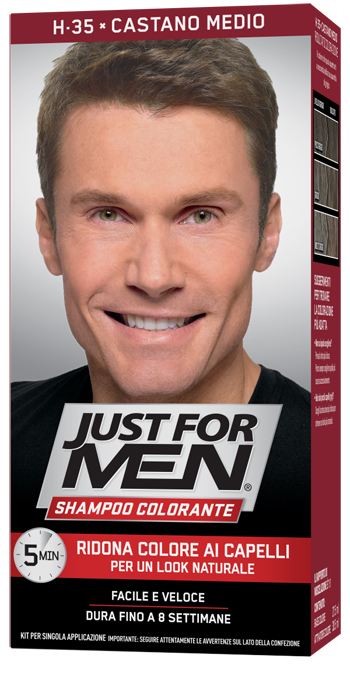 JUST FOR MEN SHAMPOO COLORANTE H35 CASTANO MEDIO ATTIVATORE CHIARO 38,5 ML + BASE COLORE 27,5 ML - doctorpill.it