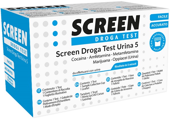 SCREEN DROGA TEST 5 DROGHE TEST ANTIDROGA CON CONTENITORE URINA - doctorpill.it