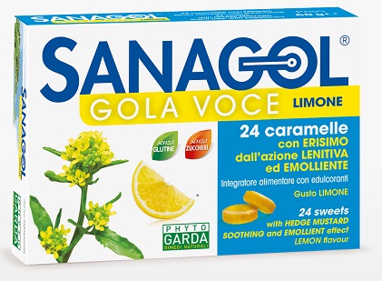 SANAGOL GOLA VOCE SENZA ZUCCHERO LIMONE 24 CARAMELLE - doctorpill.it