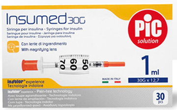 SIRINGA INSULINA PIC INSUMED 1 ML 100 UI AGO GAUGE 30 12,7 MM SENZA SPAZIO MORTO 30 PEZZI - doctorpill.it