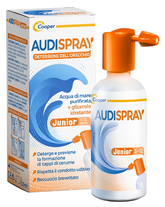 SOLUZIONE DI ACQUA DI MARE IPERTONICO AUDISPRAY JUNIOR IGIENE ORECCHIO SPRAY SENZA GAS 25 ML - doctorpill.it