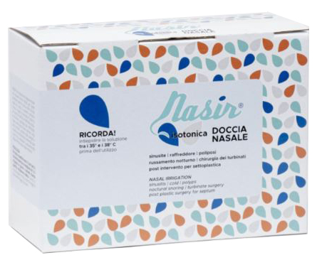 NASIR DOCCIA NASALE CON SOLUZIONE FISIOLOGICA ISOTONICA 10 SACCHE 250 ML + 1 BLISTER - doctorpill.it