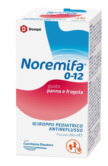 SCIROPPO PEDIATRICO ANTIREFLUSSO NOREMIFA 0-12 FLACONE 200 ML GUSTO PANNA E FRAGOLA - doctorpill.it