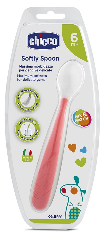 CHICCO CUCCHIAIO MORBIDO SILICONE 6M+ ROSSO UP - doctorpill.it