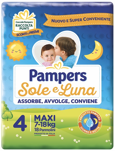PANNOLINO PER BAMBINO PAMPERS SOLE & LUNA MAXI 18 PEZZI - doctorpill.it
