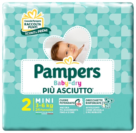 PANNOLINI PER BAMBINI PAMPERS BABY DRY DOWNCOUNT NO FLASH MINI 24 PEZZI BUONO SCONTO - doctorpill.it