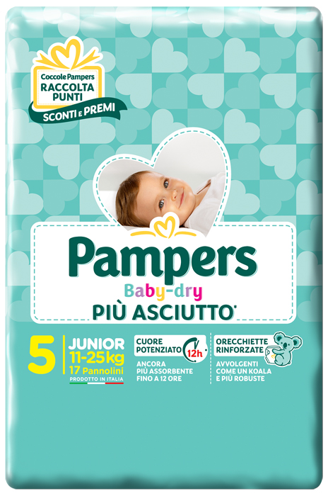 PANNOLINI PER BAMBINI PAMPERS BABY DRY DOWNCOUNT NO FLASH JUNIOR 17 PEZZI - doctorpill.it