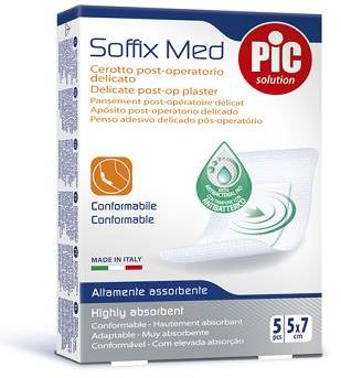 CEROTTO PIC SOFFIX MED IN TNT CON TAMPONE CENTRALE ASSORBENTE STERILE MONOUSO 5X7 CM ANTIBATTERICO 5 PEZZI - doctorpill.it