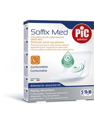CEROTTO PIC SOFFIX MED IN TNT CON TAMPONE CENTRALE ASSORBENTE STERILE MONOUSO 10X10 CM ANTIBATTERICO 5 PEZZI - doctorpill.it