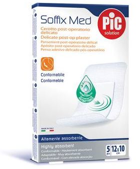 CEROTTO PIC SOFFIX MED IN TNT CON TAMPONE CENTRALE ASSORBENTE STERILE MONOUSO 10X12 CM ANTIBATTERICO 5 PEZZI - doctorpill.it