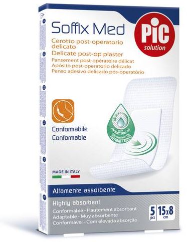 CEROTTO PIC SOFFIX MED IN TNT CON TAMPONE CENTRALE ASSORBENTE STERILE MONOUSO 15X8 CM ANTIBATTERICO 5 PEZZI - doctorpill.it