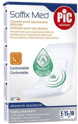 CEROTTO PIC SOFFIX MED IN TNT CON TAMPONE CENTRALE ASSORBENTE STERILE MONOUSO 10X15 CM ANTIBATTERICO 5 PEZZI - doctorpill.it