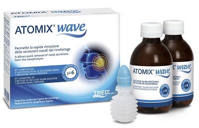ATOMIX WAVE DISPOSITIVO PER IGIENE RINOFARINGEA ATOMIX SOLUZIONE SALINA 250 ML 2 PEZZI + TERMINALE NASALE + EROGATORE A SOFFIETTO - doctorpill.it