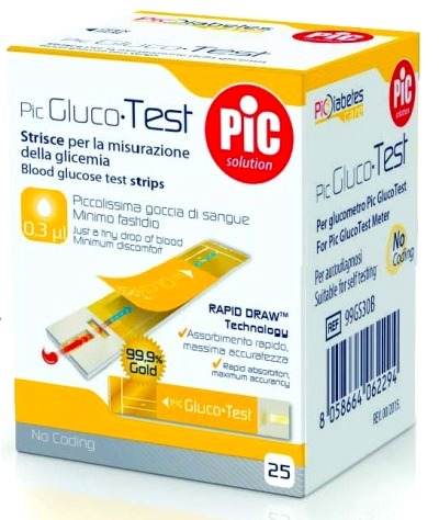 STRISCE MISURAZIONE GLICEMIA PIC GLUCOTEST 25 PEZZI - doctorpill.it