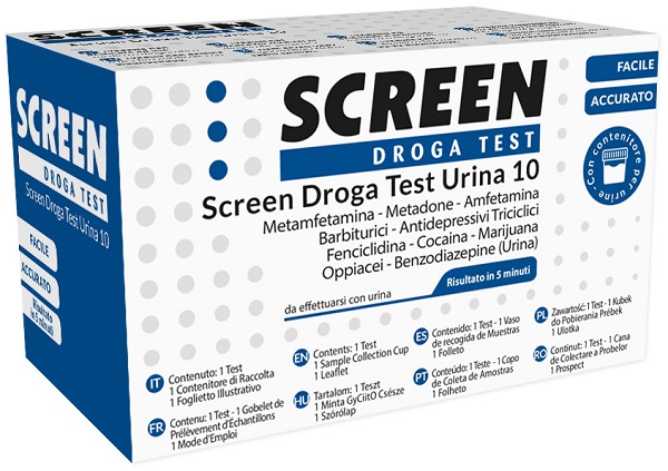 SCREEN DROGA TEST 10 DROGHE TEST ANTIDROGA CON CONTENITORE URINA - doctorpill.it