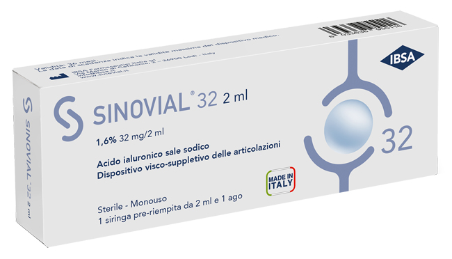 SIRINGA INTRA-ARTICOLARE SINOVIAL 32 ACIDO IALURONICO SALE SODICO 1,6% 32MG/2ML 2ML + AGO 21 GAUGE - doctorpill.it