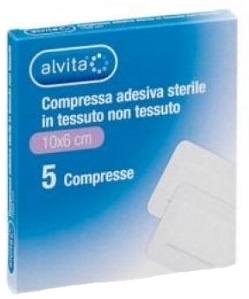 ALVITA GARZA COMPRESSA ADESIVA STERILE IN TESSUTO NON TESSUTO ESTENSIBILE BIANCO 10X6CM 5 PEZZI - doctorpill.it
