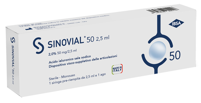 SIRINGA INTRA-ARTICOLARE SINOVIAL 50 ACIDO IALURONICO SALE SODICO 2% 50MG/2,5ML 2,5ML + AGO 21 GAUGE - doctorpill.it