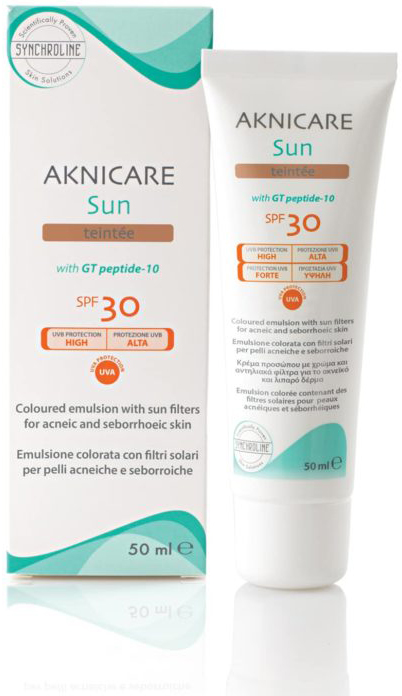 CREMA COLORATA PROTETTIVA SOLARE PER PELLE ACNEICA AKNICARE SUN TEINTEE' DORE' TUBETTO 50 ML - doctorpill.it