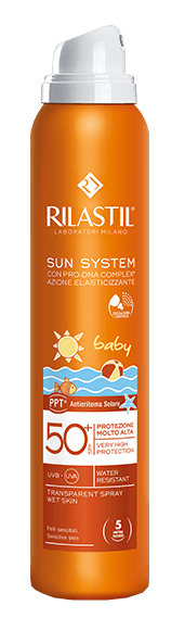 RILASTIL SUN SYSTEM BABY PPT SPF 50+ TRANSPARENT SPRAY WET SKIN 200 ML - doctorpill.it