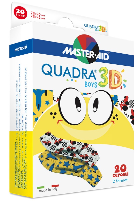 CEROTTO MASTER-AID QUADRA 3D BOYS 20 PEZZI ASSORTITI - doctorpill.it