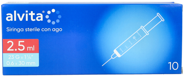 SIRINGA PER INFUSIONE E IRRIGAZIONE ALVITA 2,5 ML CON AGO 23 GAUGE 1 1/4 0,6X30 MM 10 PEZZI - doctorpill.it