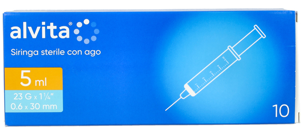 SIRINGA PER INFUSIONE E IRRIGAZIONE ALVITA 5 ML CON AGO 23 GAUGE 1 1/4 0,6X30 MM 10 PEZZI - doctorpill.it