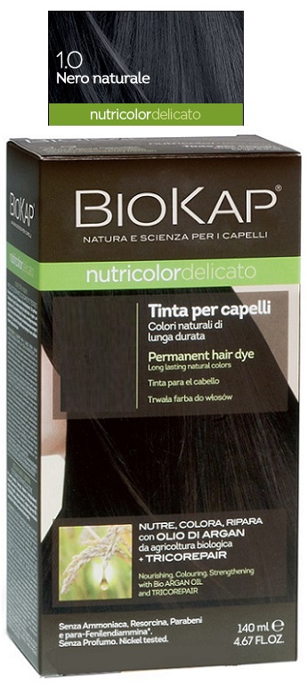BIOKAP NUTRICOLOR DELICATO 1,0 NERO NATURALE TINTA TUBO + FLACONE - doctorpill.it