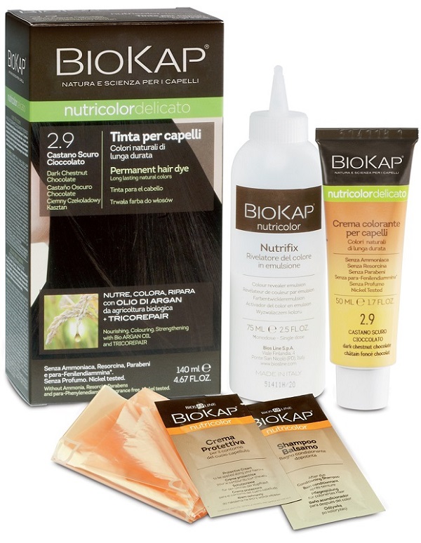 BIOKAP NUTRICOLOR DELICATO 2,9 CASTANO SCURO CIOCCOLATO TINTA TUBO + FLACONE - doctorpill.it