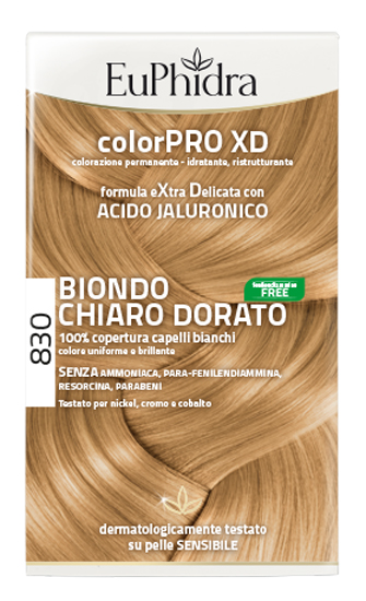 EUPHIDRA COLORPRO XD 830 BIONDO CHIARO DORATO GEL COLORANTE CAPELLI IN FLACONE + ATTIVANTE + BALSAMO + GUANTI - doctorpill.it