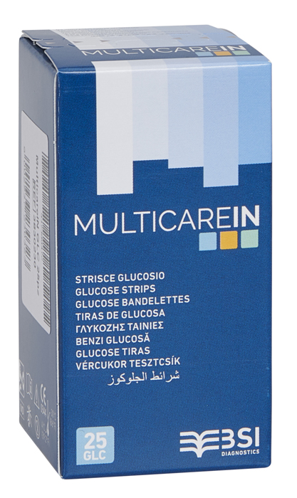 STRISCE MISURAZIONE GLICEMIA MULTICARE IN GLUCOSIO ELETTRODO 25 PEZZI - doctorpill.it