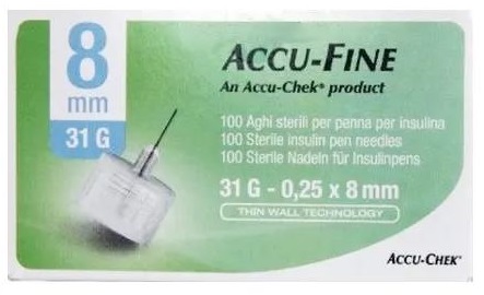 AGO PER PENNA DA INSULINA ACCU-FINE PEN NEEDLE ACCU-CHEK GAUGE 31 X 8MM 100 PEZZI - doctorpill.it