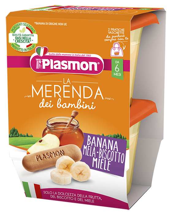 PLASMON LA MERENDA DEI BAMBINI MERENDE BANANA MELA BISCOTTO MIELE ASETTICO 2 X 120 G - doctorpill.it