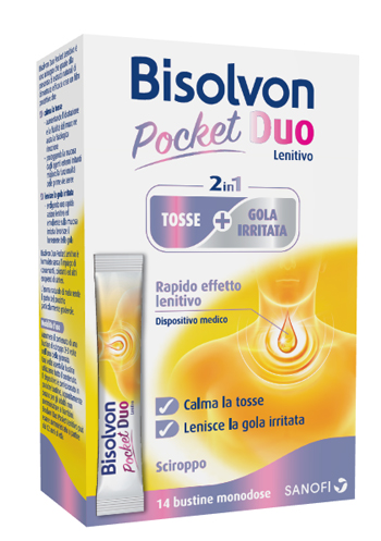 BISOLVON DUO POCKET LENITIVO TOSSE + GOLA IRRITATA A BASE DI MIELE E ALTEA 14 BUSTINE MONODOSE 10 ML - doctorpill.it