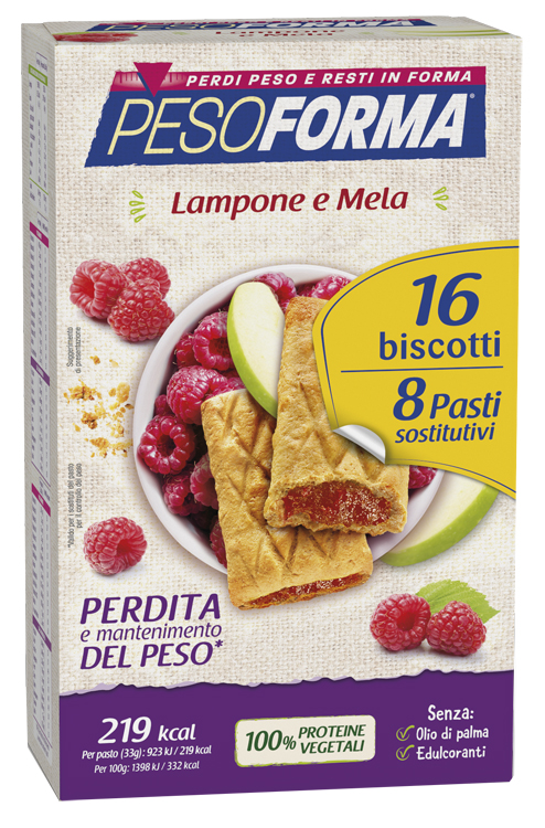 PESOFORMA BISCOTTI LAMPONE E MELA 16 BISCOTTI X 33G 8 PASTI SOSTITUTIVI - doctorpill.it