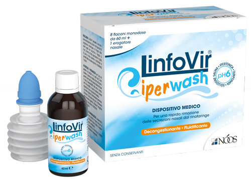 LINFOVIR IPERWASH SOLUZIONE SALINA IPERTONICA TAMPONATA 8 FLACONI DA 60 ML + 1 EROGATORE NASALE - doctorpill.it