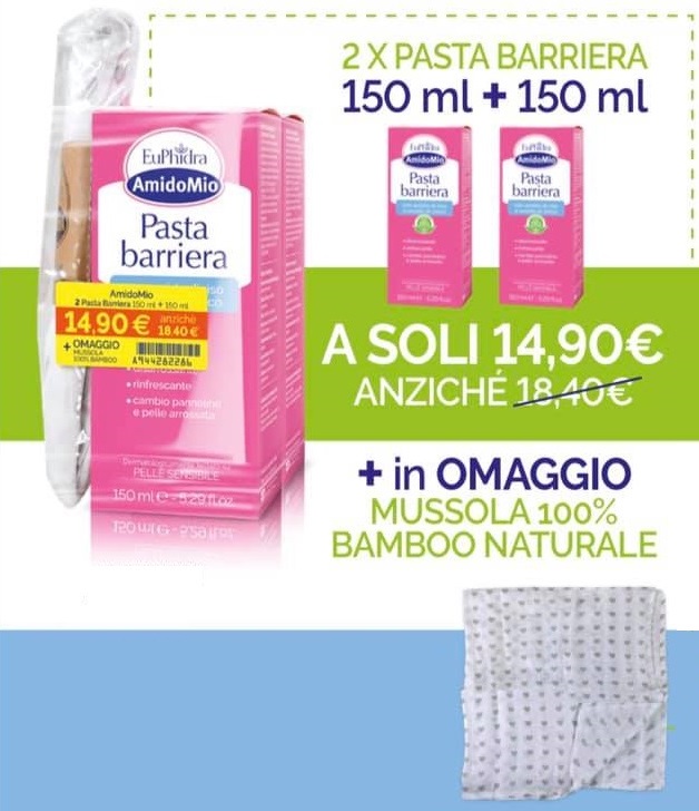 EUPHIDRA AMIDOMIO PASTA BARRIERA 2X150 ML + MUSSOLA GADGET - doctorpill.it