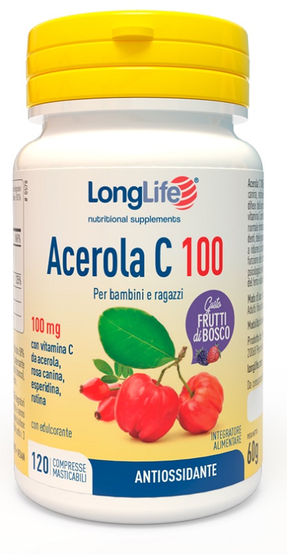 LONGLIFE ACEROLA C100 FRUTTI DI BOSCO 120 COMPRESSE MASTICABILI - doctorpill.it