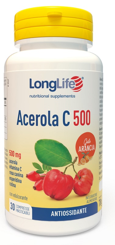 LONGLIFE ACEROLA C500 ARANCIA 30 COMPRESSE MASTICABILI - doctorpill.it