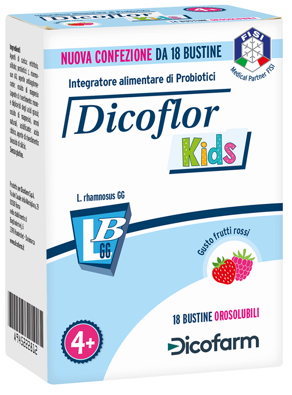 DICOFLOR KIDS 18 BUSTINE OROSOLUBILI GUSTO FRUTTI ROSSI - doctorpill.it