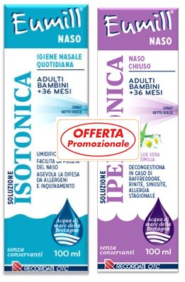 EUMILL NASO BIPACK SPRAY SOLUZIONE ISOTONICA 100 ML + SOLUZIONE IPERTONICA 100 ML - doctorpill.it