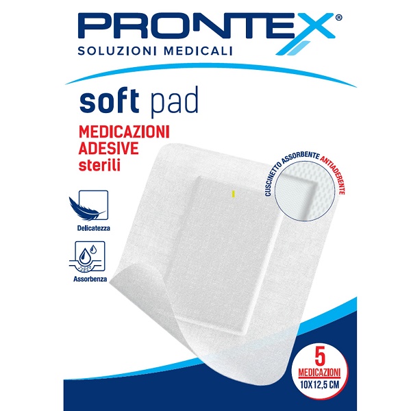 MEDICAZIONE ADESIVA STERILE PRONTEX SOFT PAD 10X12,5 CM 5 PEZZI - doctorpill.it