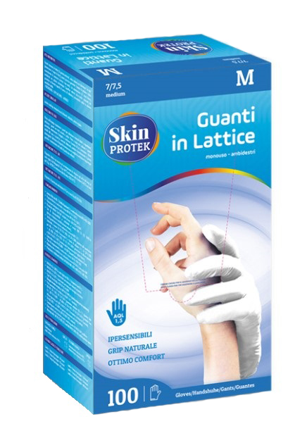 GUANTO NON CHIRURGICO MONOUSO IN LATTICE CON AMIDO DI MAIS SKIN PROTEK AMBIDESTRO POLSINO SALVASTRAPPO MISURA MEDIUM - doctorpill.it