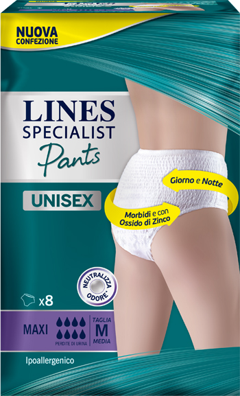 LINES SPECIALIST PANTS MAXI M X 8 PANNOLONE MUTANDINA INDOSSABILE COME NORMALE BIANCHERIA TIPO PULL-ON - doctorpill.it